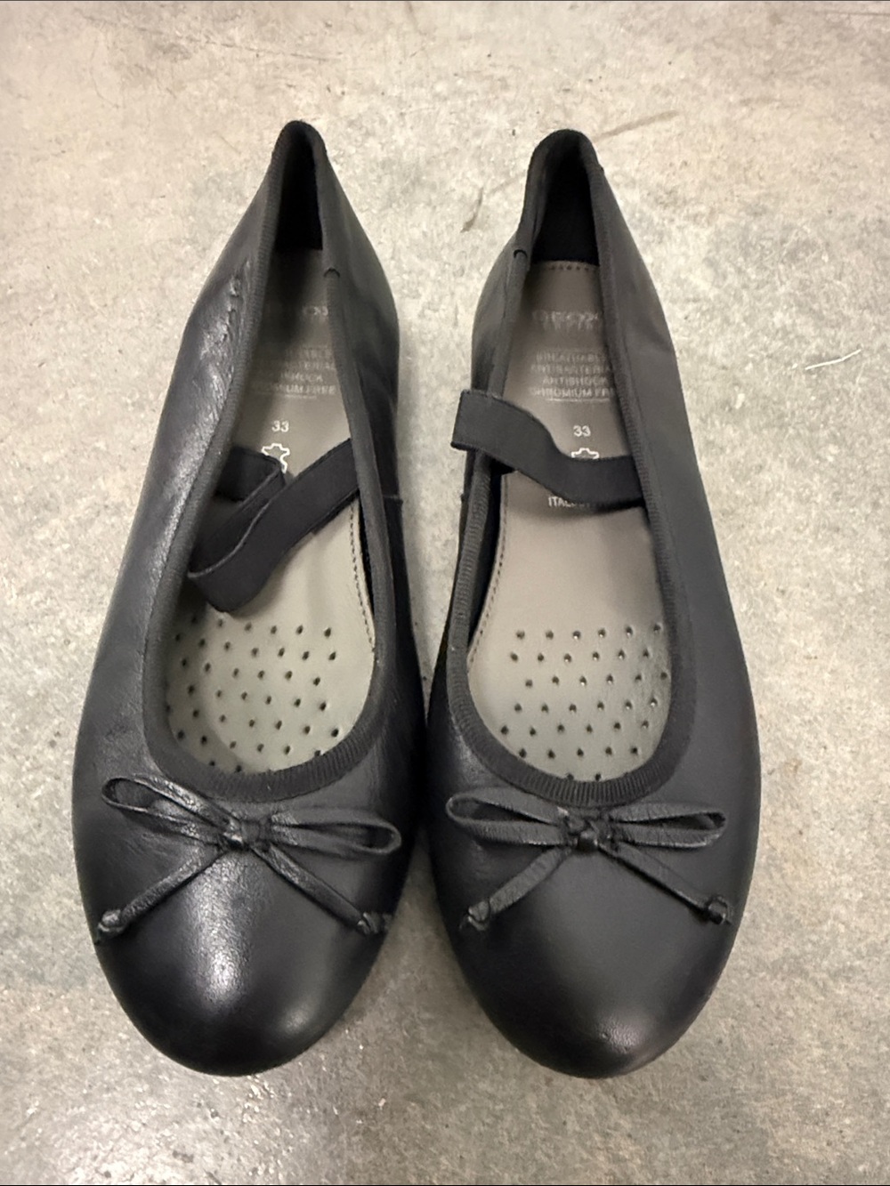 Geox Black Leather Ballet Flats with Bow